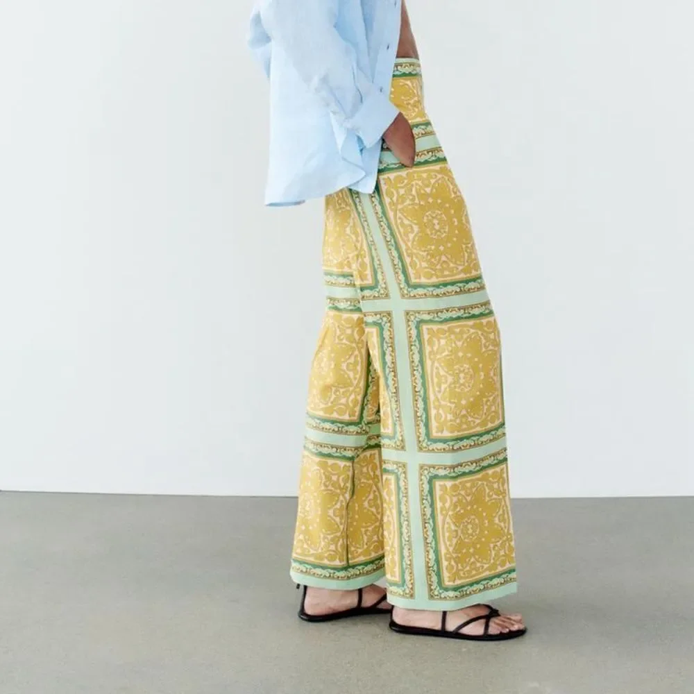 ZARA LINEN BLEND PRINTED PANTS